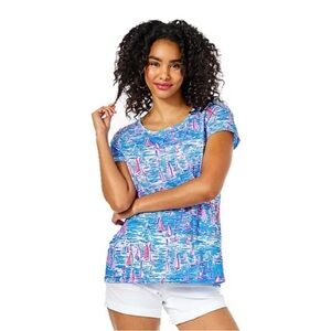 Lilly Pulitzer Etta Scoop Neck Cotton Top in Zanzibar Blue “Boatylicious” Size M